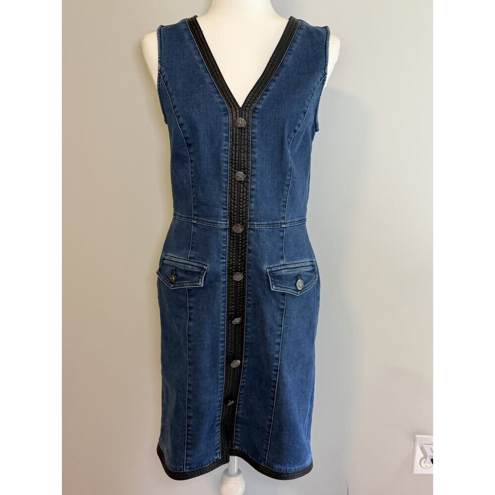 WHBM White House Black Market Denim Couture Jean Dress Chambray Faux Leather 6